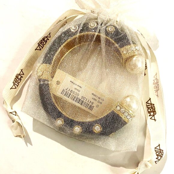 AMRITA Black Enamel, Crystal & Pearl Cuff Bracelet - Picture 2 of 5